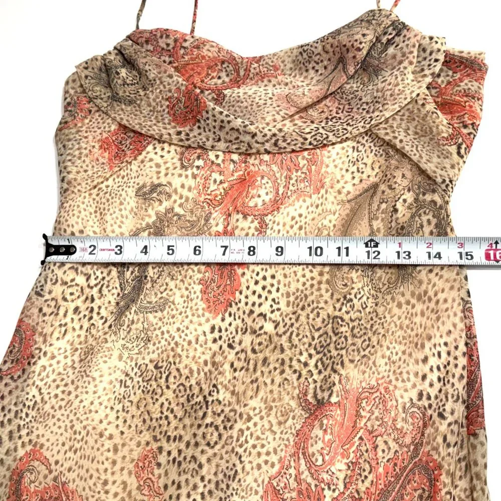 Vtg Y2K Alyn Paige Cheetah Print Paisley Maxi Dress Cowl Neck Chiffon Fairy - Picture 10 of 11